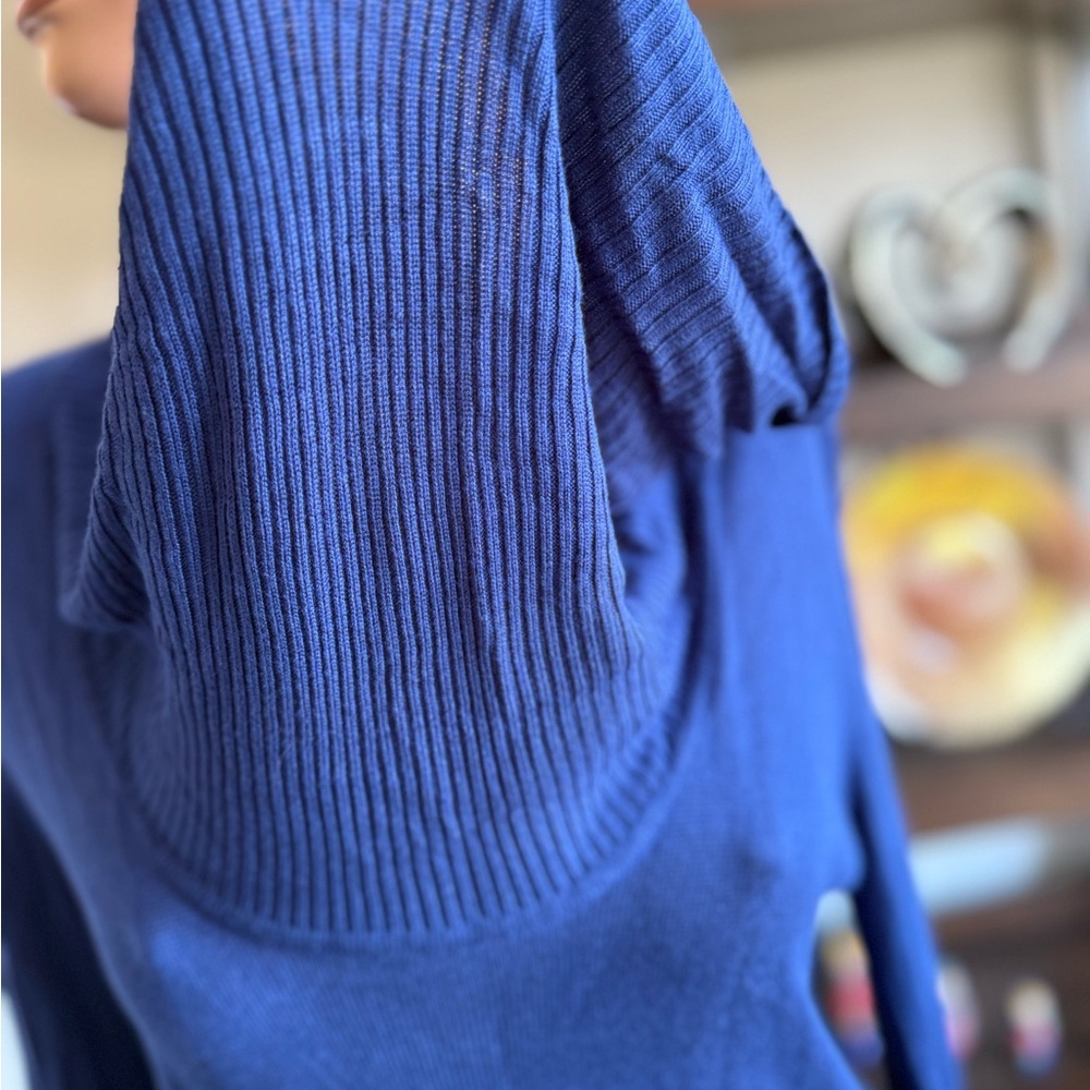 Women's Blue Cowl Neck Sweater lightweight tight knit passport XL long sleeve - Picture 9 of 11